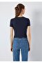 Logo Printed Navy Blue Crop T-Shirt Crop / Short Cut 1613848-85315 - 5