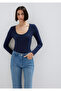 Long Sleeve Navy Blue T-Shirt Fitted / Bodycon Cut 1613843-70497 - 2