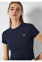 Logo Printed Navy Blue Crop T-Shirt Crop / Short Cut 1613848-85315 - 2
