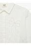 Long Sleeve Classic Collar Ribbon and Pearl Cotton Poplin Shirt - 7