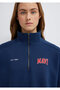 Logo Printed Half Zipper Navy Blue Sweatshirt 1S10373-70488 - 6