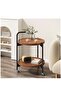 2-Tier Round Side Table with Rolling Casters,Mid Century Modern Walnut Finish Coffee Table,Movable Bedside and Sofa End Table - 4