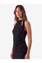 Slim Fit Draped Asymmetrical Stand Collar Sleeveless Blouse with Metal Accessories - 2