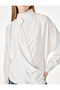 Loose Cut Long Sleeve Double Breasted High Neck Satin Blouse - 3
