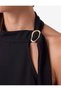 Slim Fit Draped Asymmetrical Stand Collar Sleeveless Blouse with Metal Accessories - 4