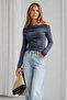 Smoked Women's Off Shoulder Long Sleeve Blouse Mg2567 - 3