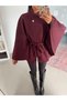 Kaşe Belted Cape Coat - Burgundy - 2