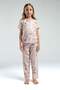 Girl's Croissant Print Buttoned Pajama Set 8-15 Years Pudra