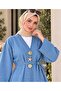 Belted Oversize Denim Kimono with Brooch Detail in Ice Blue - 3