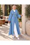 Belted Oversize Denim Kimono with Brooch Detail in Ice Blue - 2