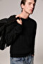Vintlace Men's Round Neck Hair Knit Patterned Regular Fit Knitwear Black Sweater - 2
