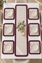 7-Piece Ruffled Runner and American Service Set – Burgundy Detailed Tableware Set for 6 People