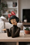 Handmade Ceramic Bowl with Girl Figure – Midnight Red Bow - 4