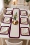 7-Piece Ruffled Runner and American Service Set – Burgundy Detailed Tableware Set for 6 People - 2