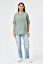 Women's Khaki Italian Line Pattern Court Collar Folded Fakir Sleeve Half Buttoned Blouse 40 - 44 Size - 5
