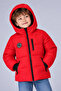 Boy's Red Fiber Hooded Windproof Puffer Winter Jacket