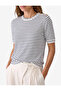 Buttoned Crew Neck Short Sleeve Striped Knitwear T-Shirt - 4