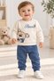 Baby Boy Teddy Bear Toy Bear Front-Back Printed 2-Piece Tracksuit Set – Transitional 2-Thread Bottom Top Set - 2