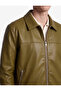 Long Sleeve Zipper Pocket Shirt Collar Classic Faux Leather Jacket - 5