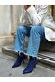 Navy Blue Suede Stretch (Seth) Pointed Toe 7 cm Thin Heeled Women's Boots - 3