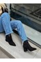 Black Suede (Valery) Pointed Toe 7 cm Thick Women's Heeled Boots - 6
