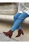 Brown Suede (Valery) Pointed Toe 7 cm Thick Women's Heeled Boots - 5
