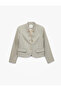 Viscose Blended Pocketed Ornamented Buttoned Long Sleeve High Collar Military Blazer Jacket - 7