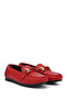 Women's Red Flat Sole Buckled Ballet Flats - 2