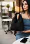 Black Plain Fabric Small Size Hobo Model Handbag - 6