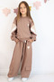 Locoloco Girl's Tracksuit Set with Emblem, Cargo Pocket Pieces, Elastic Waist and Cuffs, Ages 9-14, Brown