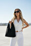 Black Plain Fabric Small Size Hobo Model Handbag - 4