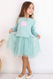 Girl's Long Sleeve Dress with Floral Print and Tulle, Ages 2-6, Aqua Green - 2