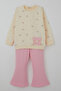 Girl's Tights Set with Spanish Style Floral Pattern and Bow Detail, 1.5-5 Years, Cream - 6