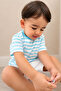 Boy's T-Shirt with Patches and Stripes, 1-3 Years, Turquoise - 2
