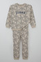 Girl's Tracksuit Set with Bow Pattern and Lacing Accessories, Ages 4-8, Stone - 4