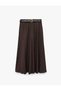Flared Cut Belted Plaid Long Skirt with Side Pockets - 4