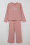 Girl's Pants Set with Lettering & Heart Embroidery, with Bow Accessories, 4-8 Years Old, Dried Rose Color - 6