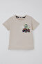 Boy's Shorts Set with Cool Atv Driver Dino Back Print Detail, Ages 3-8, Beige - 4