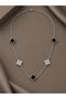 316L Steel Chain Silver Color Black and Zircon Stone Baby Boy Clover Women's Necklace