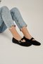 Lulu Black Suede Belt Detail Blunt Toe Women's Ballerinas - 3