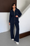 Oversize Zippered Lace-Up Waist Modal Women's Suit 3184 Navy Blue - Special Series - 5
