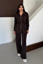 Oversize Zippered Lace-Up Waist Modal Women's Suit 3184 Brown - Special Series