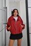Red Square Patterned Zipper Jacket - 2