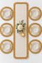 7-Piece Ruffled Runner and American Service Set – Gold Detailed Tableware Set for 6 People