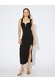 Strappy Sweetheart Neckline Long Dress with Deep Slit Detail - 3