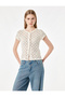 Slim Fit Cotton Crew Neck Short Sleeve Openwork Buttoned Cardigan - 2