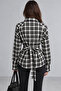 Black Plaid Patterned Women's Shirt with Belted Waist |   Ek1001611527 - 4