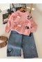 Mnn Bowknot Detailed Girls' Jeans and Pants Set - Pink - 4
