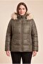 Hooded Large Size Khaki Quilted Coat