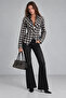 Black Plaid Patterned Women's Shirt with Belted Waist |   Ek1001611527 - 2